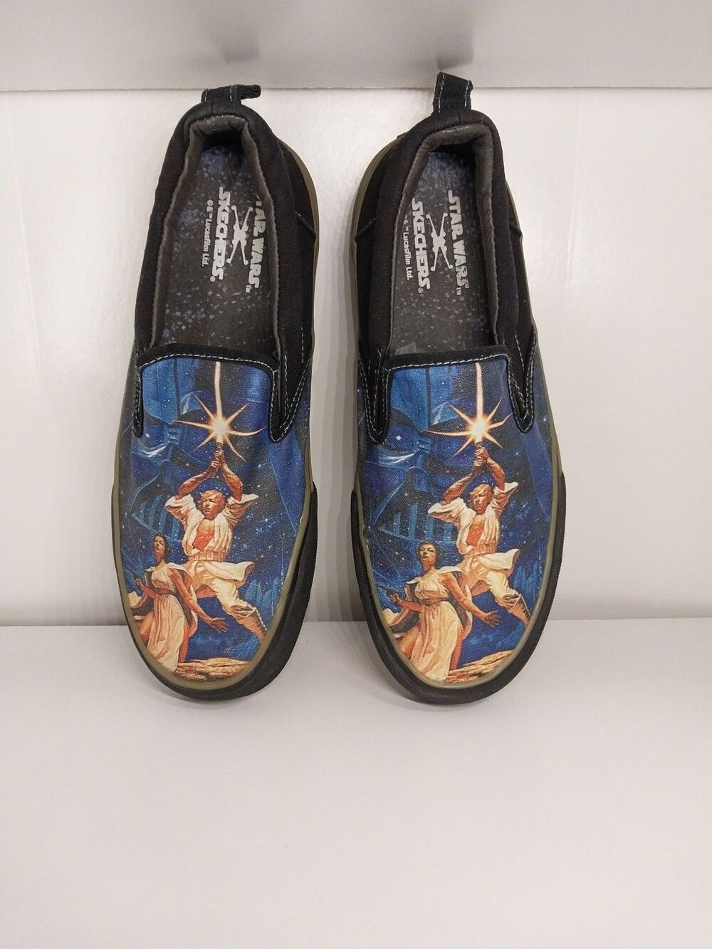Skechers Star Wars Men's Slip On Shoes 7.5 Darth Vader Boba Fett Graphic Canvas